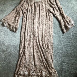 L & B size large all lace light purple/grey mid length dress with bell sleeves